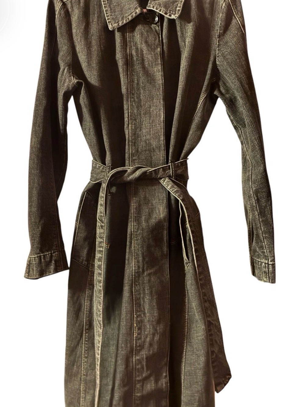 Women’s Calvin Klein Jeans grey denim Long Belted Trench Coat Sz L